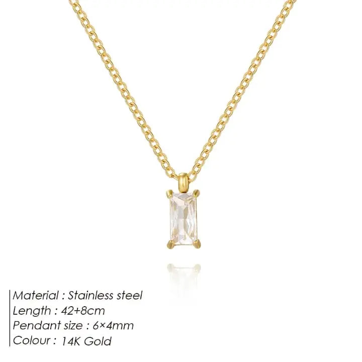 Gold Rectangle Crystal Pendant Necklace - DZOIR