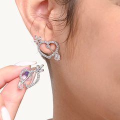 Sparkling Heart Crystal Earrings – Romantic Silver-Plated Studs for Women - DZOIR