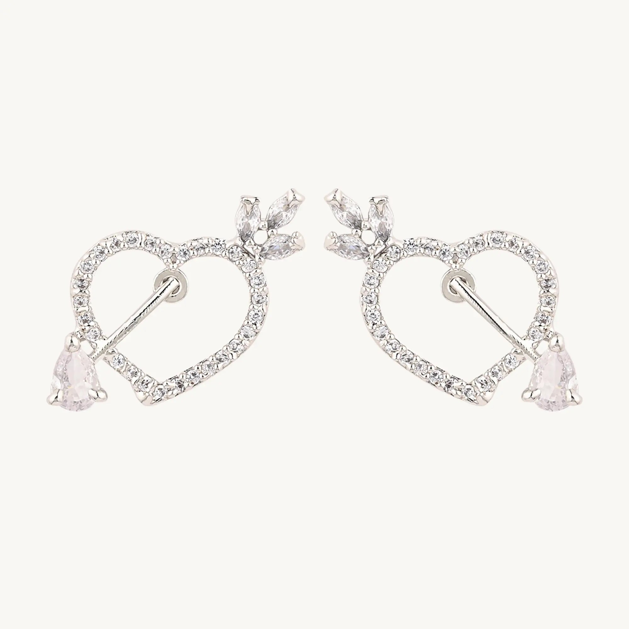 Sparkling Heart Crystal Earrings – Romantic Silver-Plated Studs for Women - DZOIR
