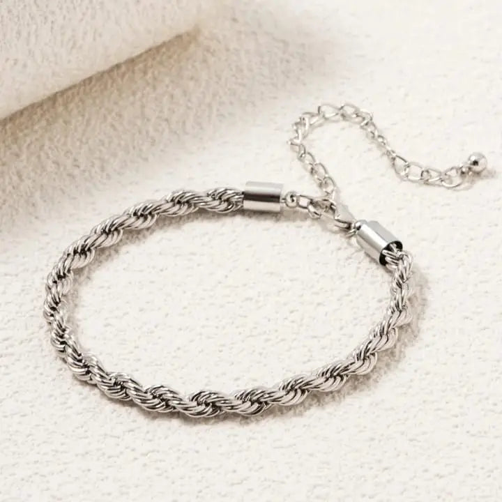 Silver Twisted Rope Chain Bracelet - DZOIR