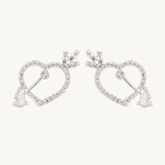 Sparkling Heart Crystal Earrings – Romantic Silver-Plated Studs for Women - DZOIR