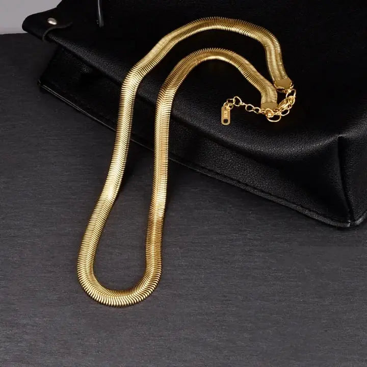 Elegant Gold-Tone Flat Snake Chain Necklace for Women - DZOIR