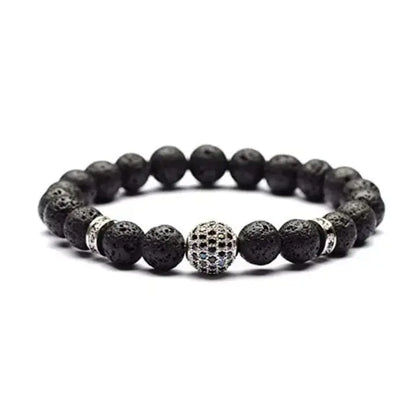 Men's Lava Stone Beaded Bracelet with Rhinestone Center - BELARIC