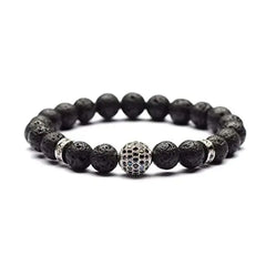 Men's Lava Stone Beaded Bracelet with Rhinestone Center - DZOIR