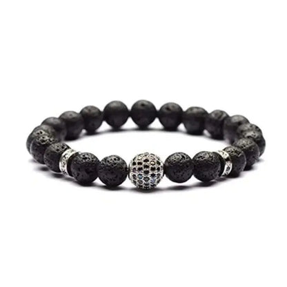 Men's Lava Stone Beaded Bracelet with Rhinestone Center - BELARIC
