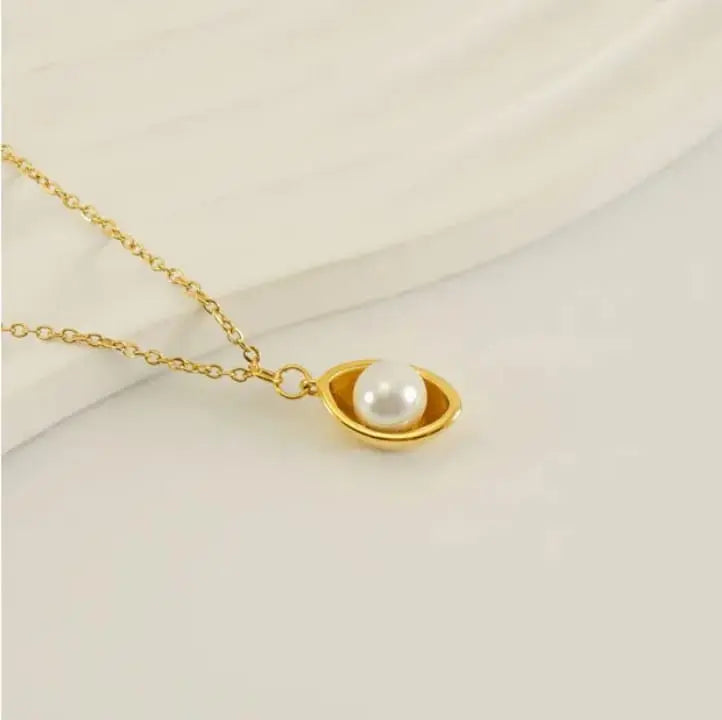 Gold Plated Pearl Planet Pendant Necklace for Women – Minimalist Celestial Jewelry - DZOIR