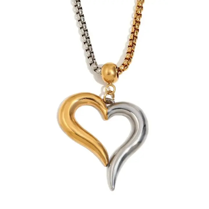 Dual-Tone Heart Pendant Necklace - BELARIC