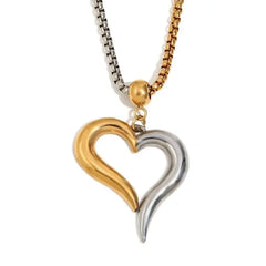 Dual-Tone Heart Pendant Necklace for Women | Gold & Silver Love Charm Jewelry - DZOIR
