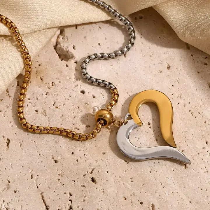 Dual-Tone Heart Pendant Necklace for Women | Gold & Silver Love Charm Jewelry - DZOIR