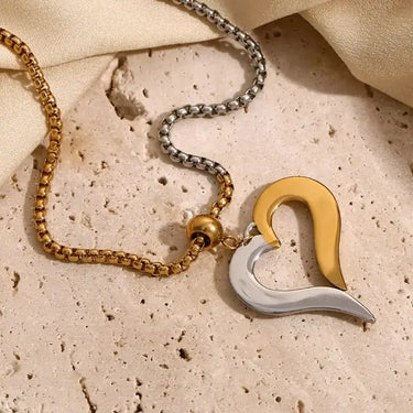 Dual-Tone Heart Pendant Necklace for Women | Gold & Silver Love Charm Jewelry - DZOIR
