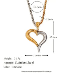 Dual-Tone Heart Pendant Necklace for Women | Gold & Silver Love Charm Jewelry - DZOIR