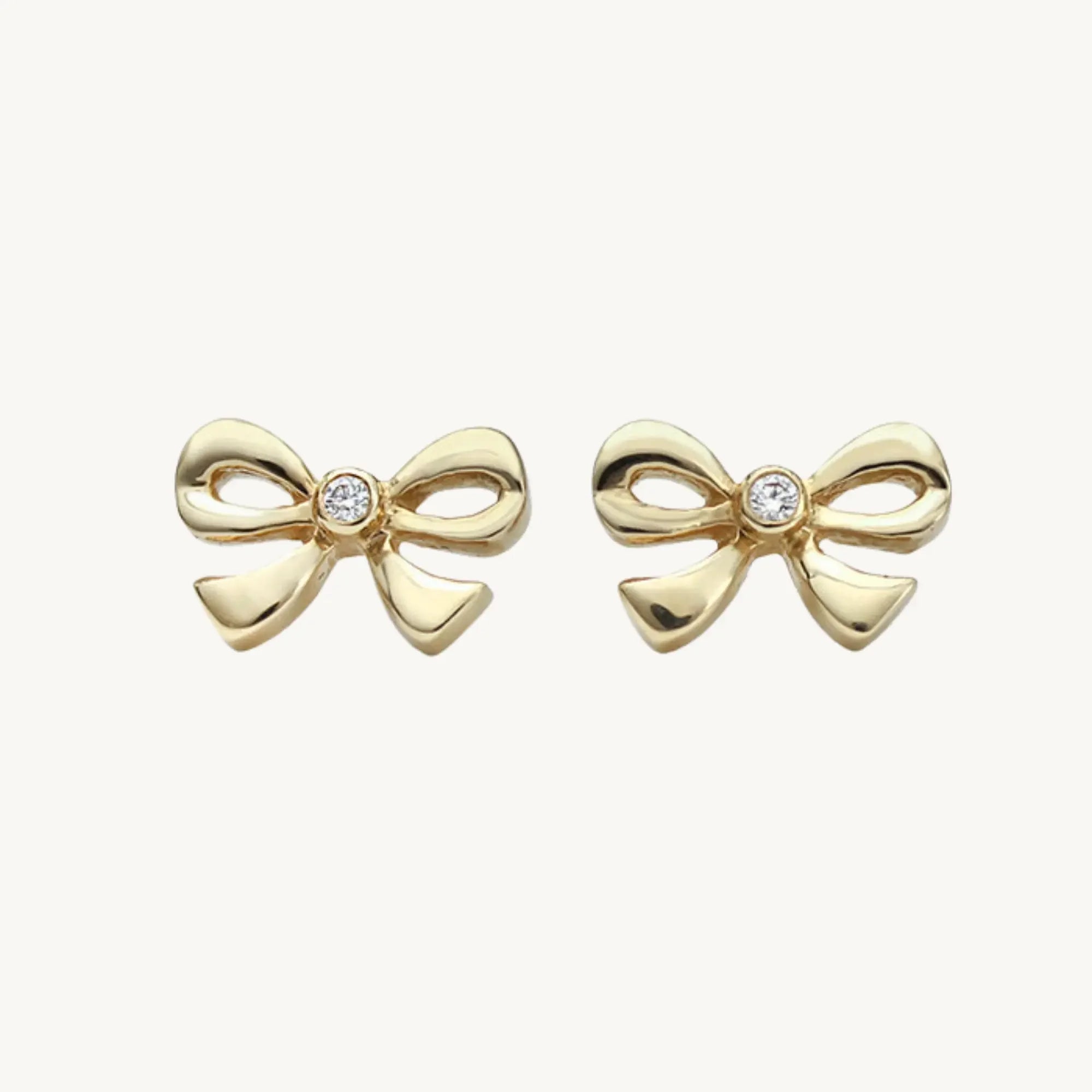 Gold-Plated Bow Stud Earrings for Women – Cute & Elegant Ribbon Knot Design with CZ Stone - DZOIR