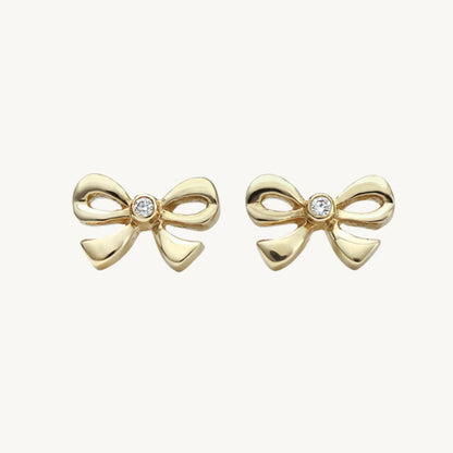 Gold-Plated Bow Stud Earrings for Women – Cute & Elegant Ribbon Knot Design with CZ Stone - BELARIC