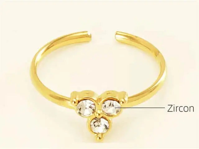 Gold-Plated Adjustable Ring with Triple Zircon Stones - BELARIC