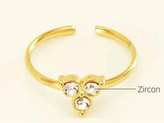 Gold-Plated Adjustable Ring with Triple Zircon Stones - DZOIR
