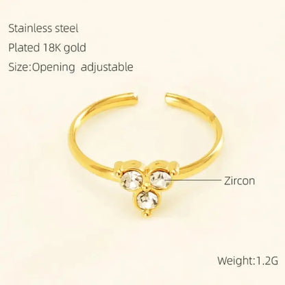 Gold-Plated Adjustable Ring with Triple Zircon Stones - BELARIC