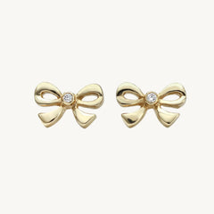 Gold-Plated Bow Stud Earrings for Women – Cute & Elegant Ribbon Knot Design with CZ Stone - DZOIR