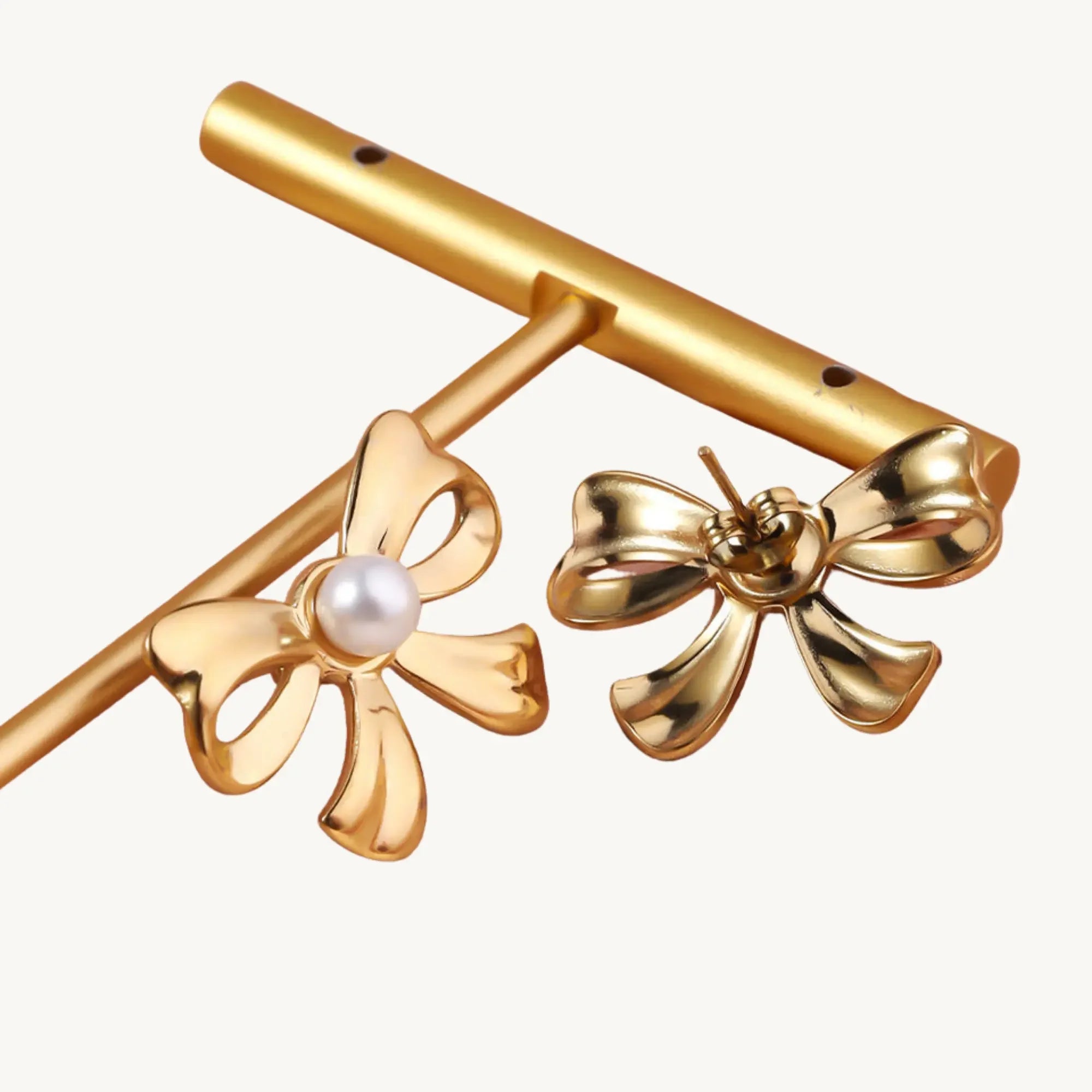 Gold-Plated Bow Stud Earrings for Women – Cute & Elegant Ribbon Knot Design with CZ Stone - DZOIR