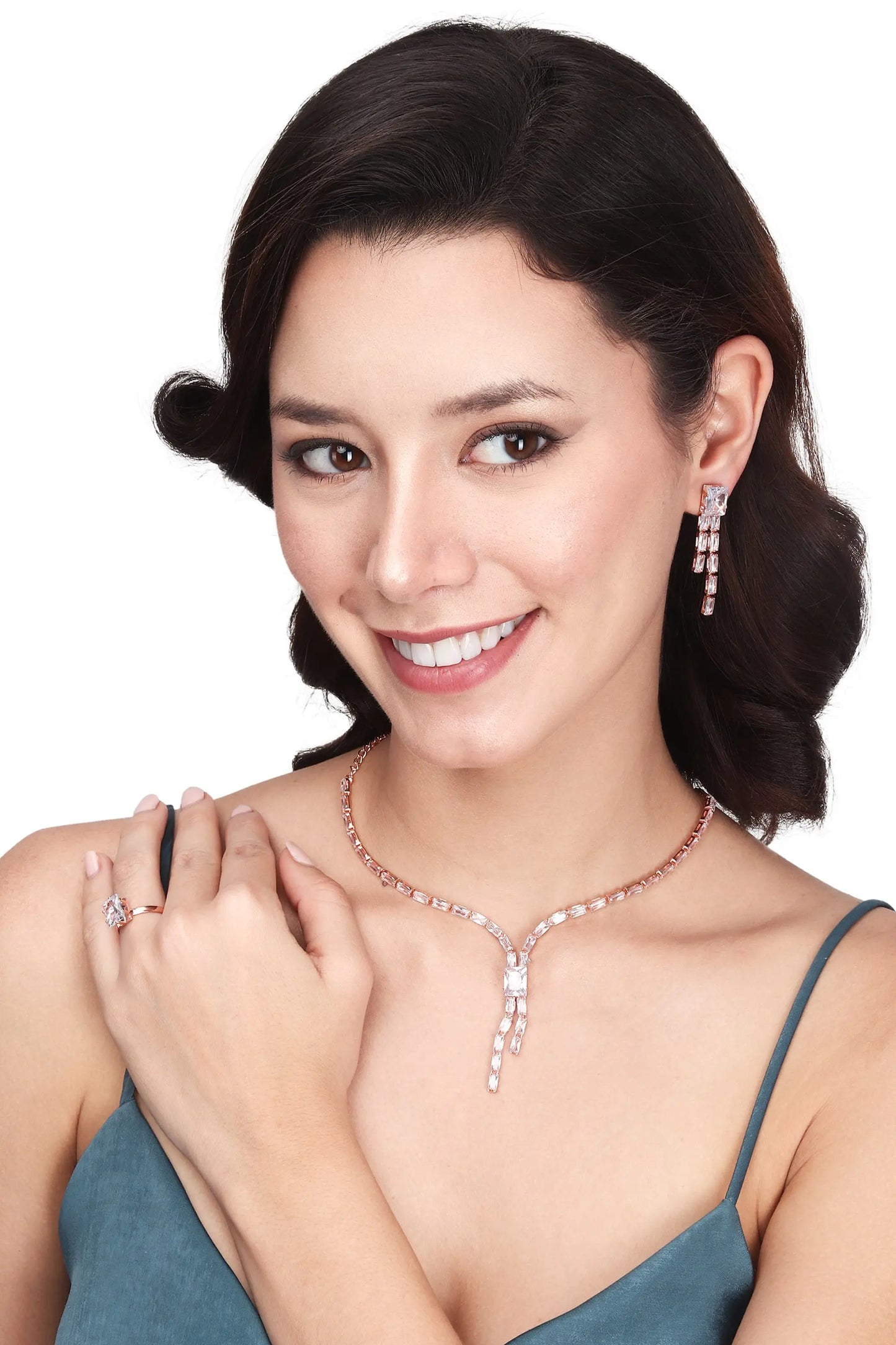 Rose Gold Rhinestone Jewellery Set - BELARIC