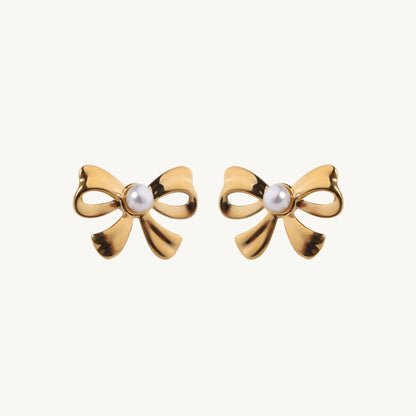 Gold-Plated Bow Stud Earrings for Women – Cute & Elegant Ribbon Knot Design with CZ Stone - BELARIC