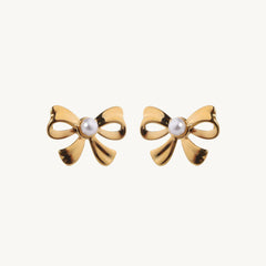 Gold-Plated Bow Stud Earrings for Women – Cute & Elegant Ribbon Knot Design with CZ Stone - DZOIR