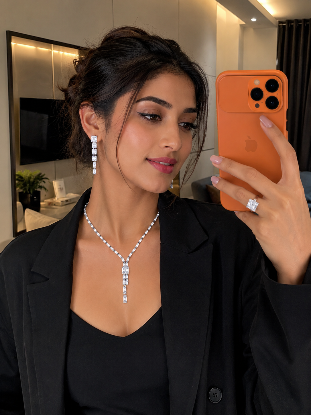 Silver CZ Necklace Set