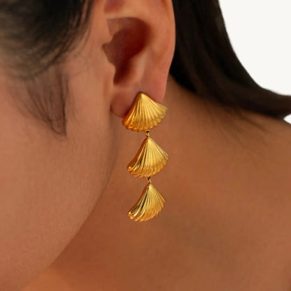 Gold Shell Drop Earrings - BELARIC