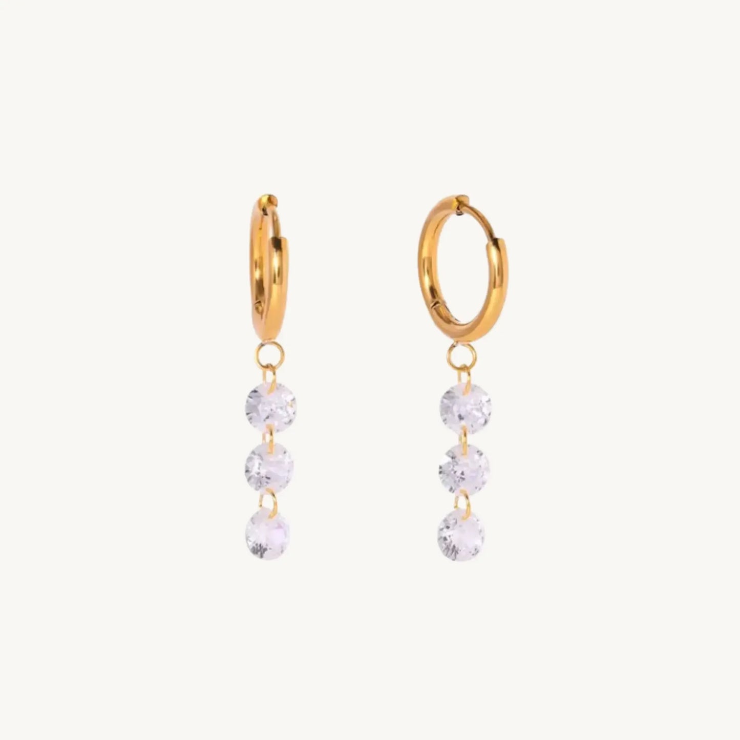 Gold Huggie Hoop Earrings with Dangling Zircon Stones – Elegant Minimalist Jewellery - BELARIC