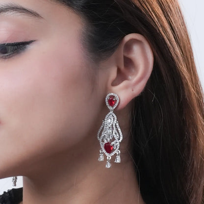 Red Stone Drop CZ Diamonds Earrings | Elegant Bridal & Party Wear Jewellery - BELARIC