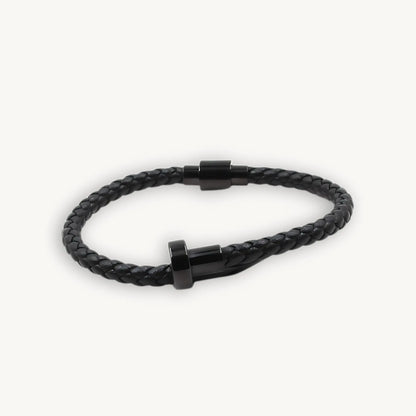 Men’s Black Leather Nail Bracelet – Bold & Stylish Bangle - BELARIC