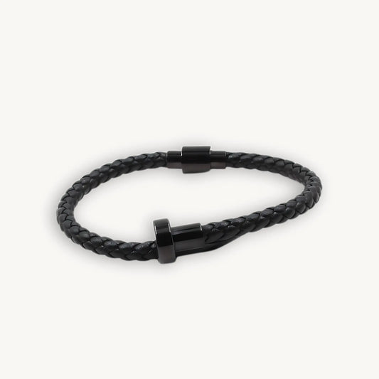 Men’s Black Leather Nail Bracelet – Bold & Stylish Bangle - BELARIC