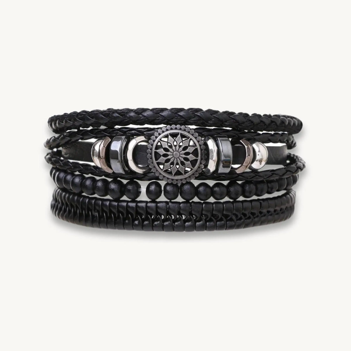 Bohemian Multi-Layer Black Leather Bracelet – Vintage Beaded Wrap Cuff - BELARIC