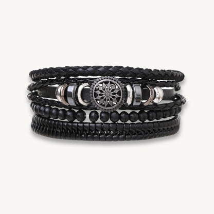 Bohemian Multi-Layer Black Leather Bracelet – Vintage Beaded Wrap Cuff - BELARIC