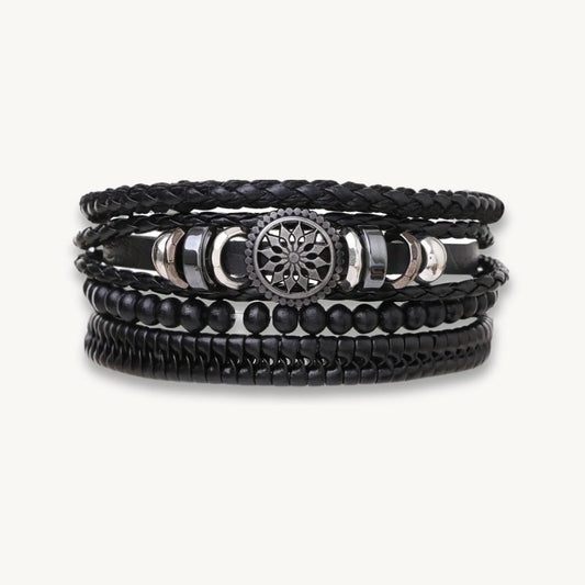 Bohemian Multi-Layer Black Leather Bracelet – Vintage Beaded Wrap Cuff - BELARIC