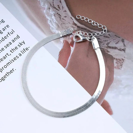 Sleek Silver-Plated Herringbone Chain Bracelet - BELARIC