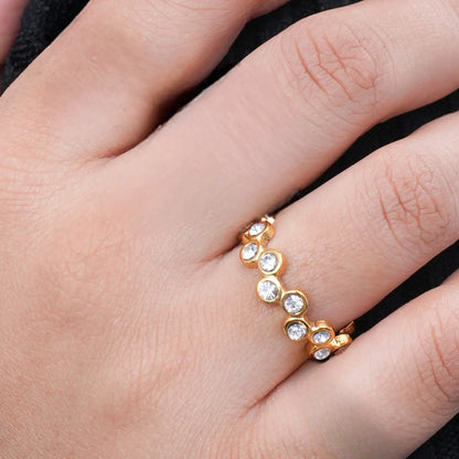 Gold Beaded Eternity Ring – Dainty Stacking Band with Sparkling Zircon Stones - BELARIC