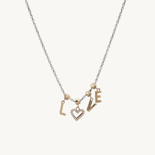 LOVE Charm Necklace with Gold Letters | Dual-Tone Dainty Pendant for Women - BELARIC