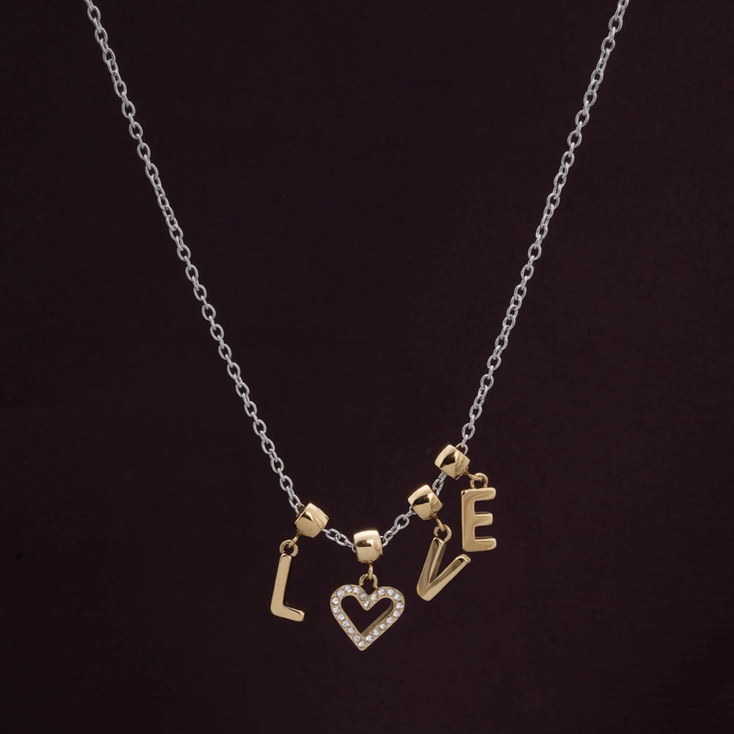 LOVE Charm Necklace with Gold Letters | Dual-Tone Dainty Pendant for Women - BELARIC