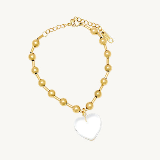 Gold Beaded Bracelet Clear Heart Pendant – Elegant Adjustable Chain for Women - BELARIC
