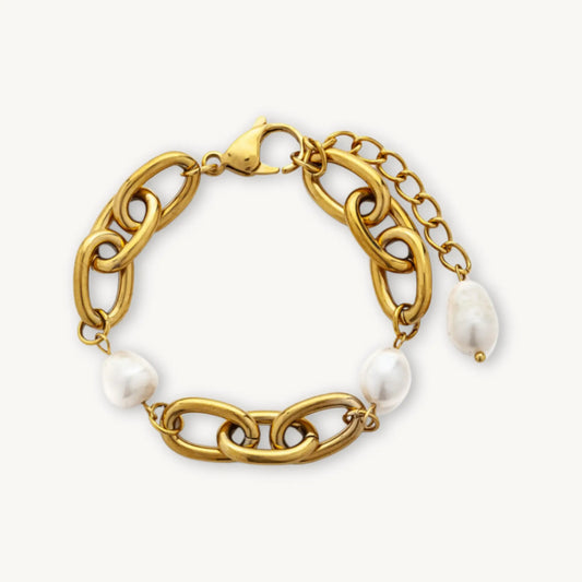 Chunky Gold Chain Bracelet with Baroque Pearl Charms - BELARIC