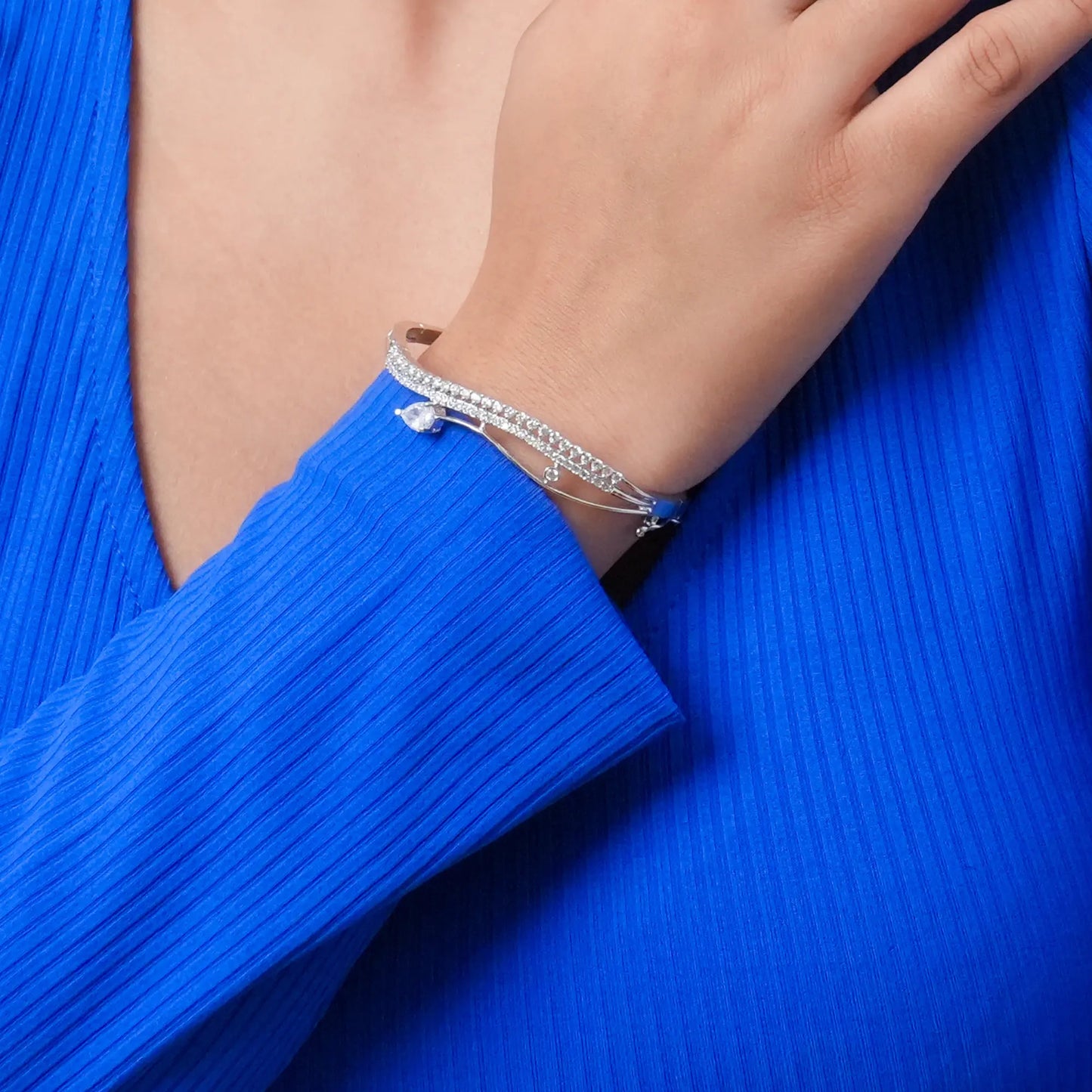 Stylish Silver-Plated Bangle with White Crystal Accents – Women’s Jewellery - BELARIC