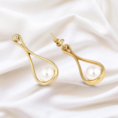Gold Teardrop Pearl Earrings | Elegant Drop Earrings for Women with Minimal Design - BELARIC