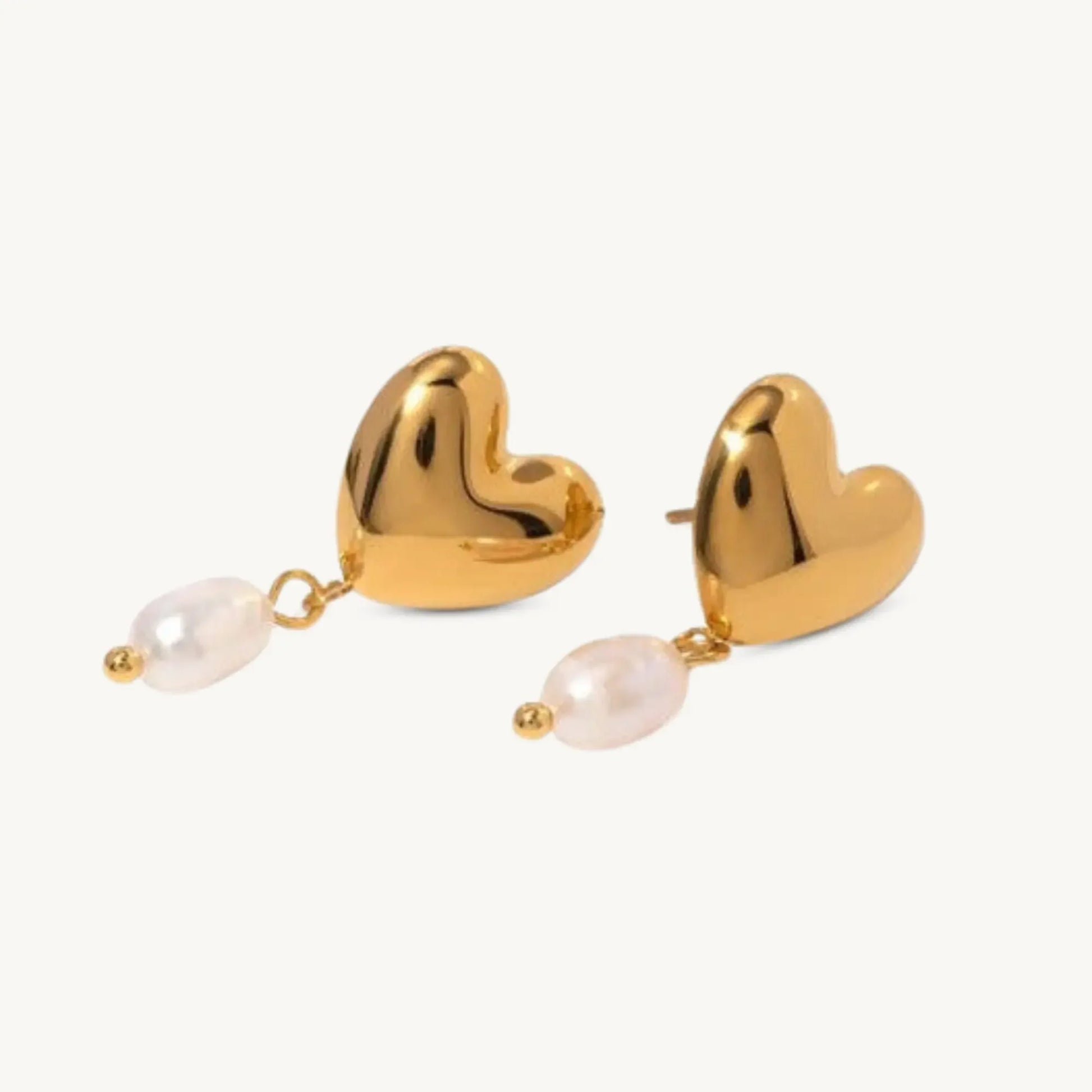 Gold Heart Pearl Drop Earrings for Women – Elegant Love-Inspired Jewelry, Minimalist Chic Dangle Earrings - BELARIC