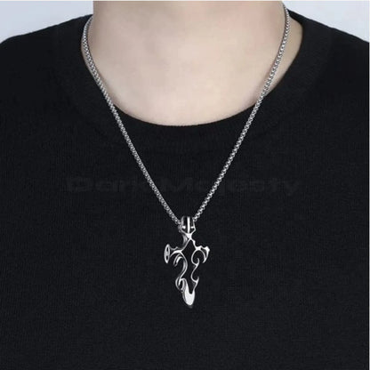 Men’s Stainless Steel Flame Cross Necklace – Gothic Rock Style - BELARIC