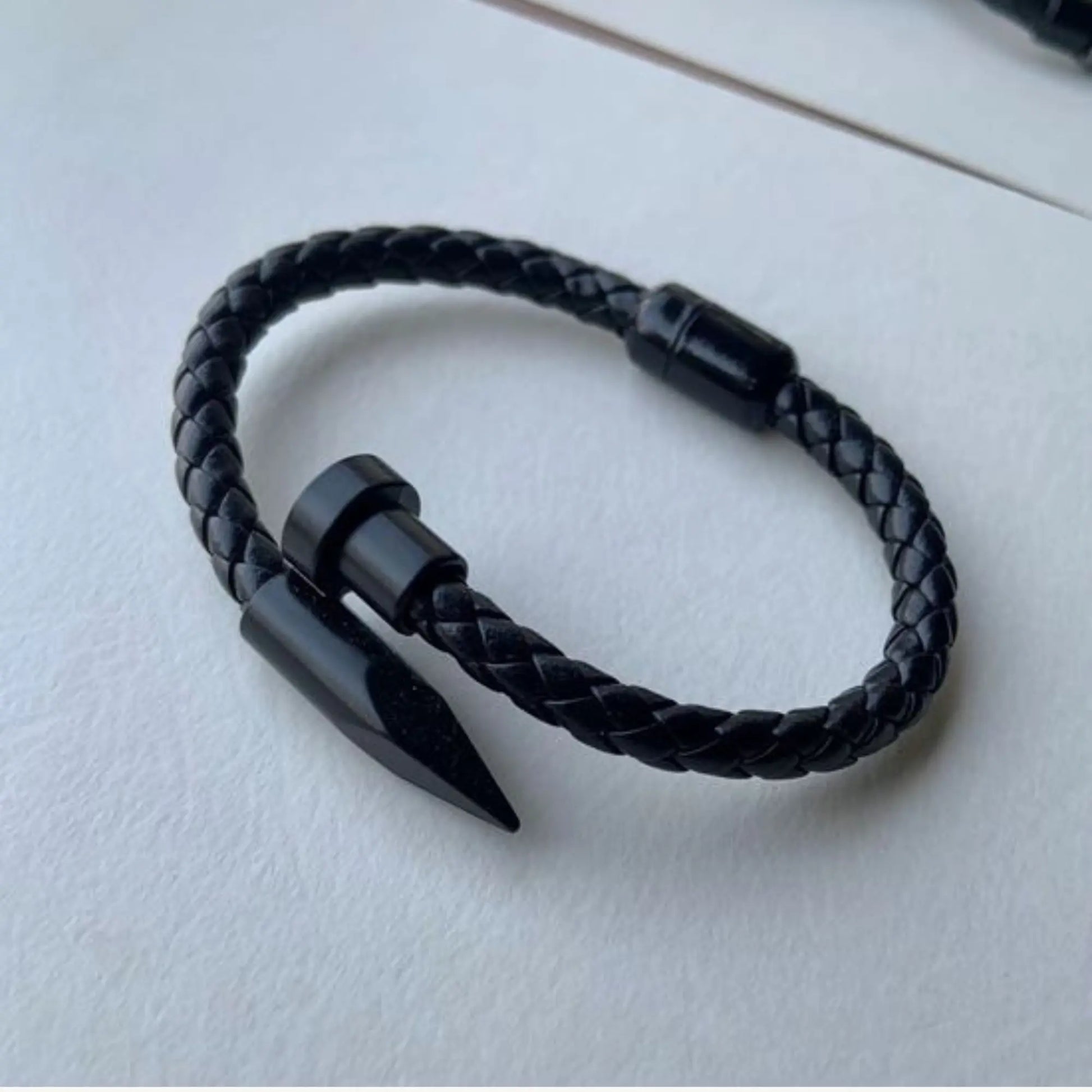 Men’s Black Leather Nail Bracelet – Bold & Stylish Bangle - BELARIC