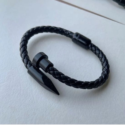 Men’s Black Leather Nail Bracelet – Bold & Stylish Bangle - BELARIC