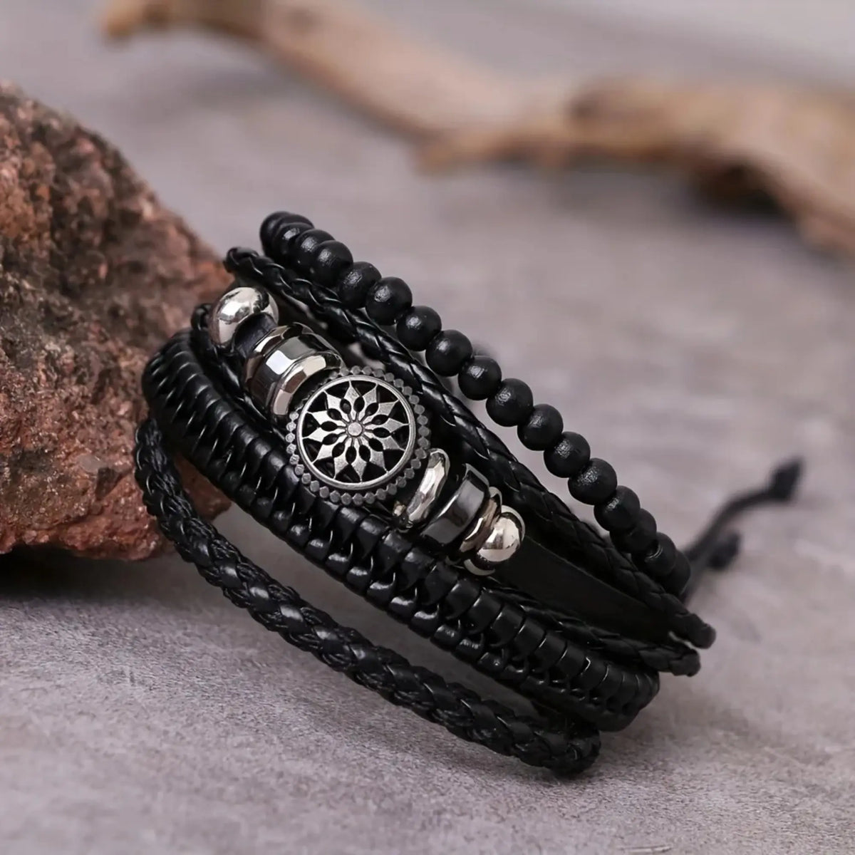Bohemian Multi-Layer Black Leather Bracelet – Vintage Beaded Wrap Cuff - BELARIC