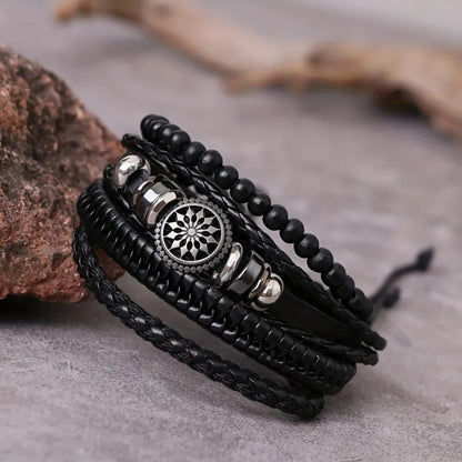 Bohemian Multi-Layer Black Leather Bracelet – Vintage Beaded Wrap Cuff - BELARIC