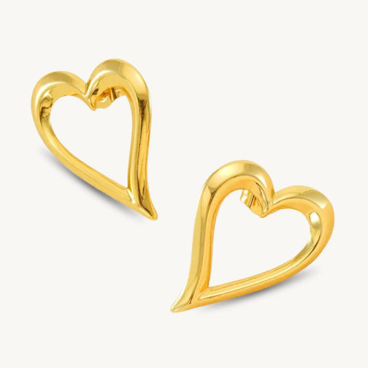 Trendy Open Heart Statement Earrings – Gold Finish for a Classy Look - BELARIC