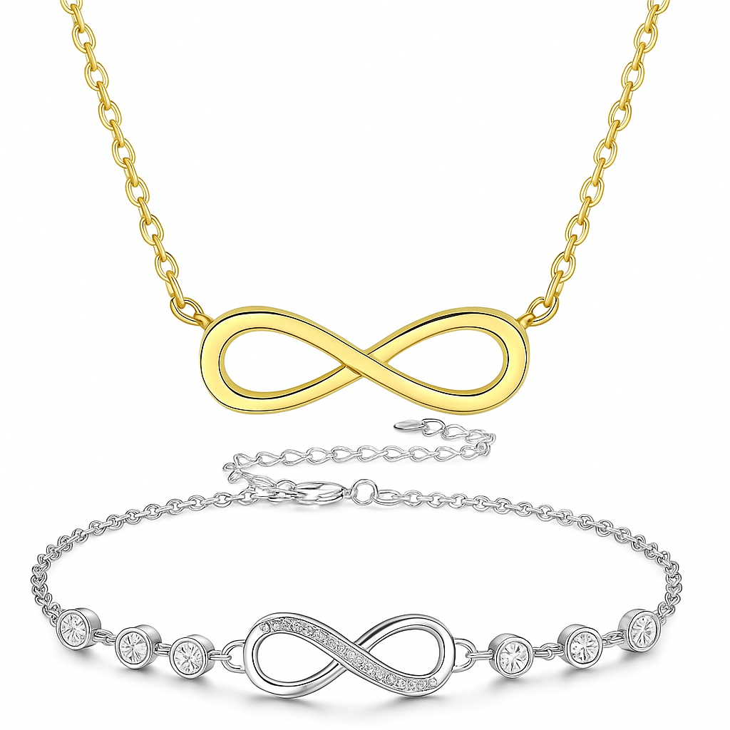 BELARIC Elegant Infinity Necklace & Bracelet Combo for Women – Gold & Silver Couple Jewelry Gift